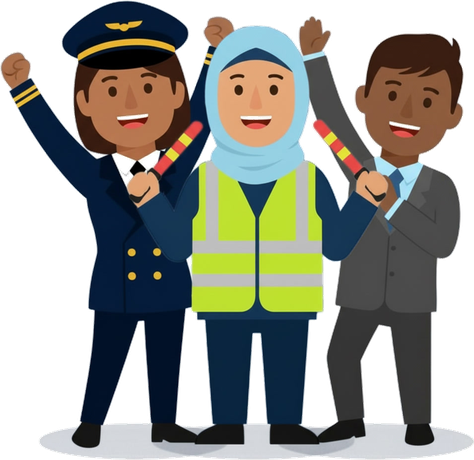 The Aviation Mentor characters celebrating
