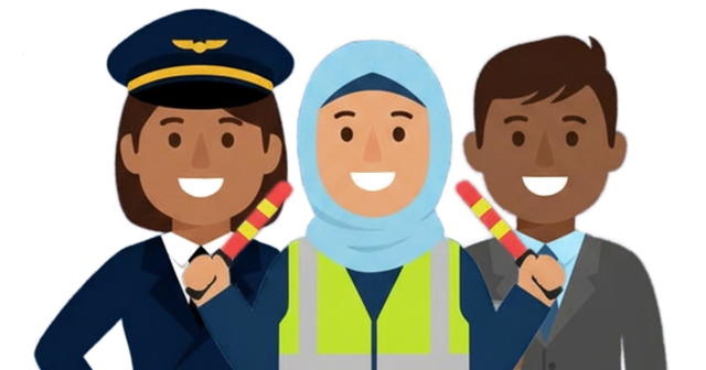 A pilot, ground ops crew member and office worker